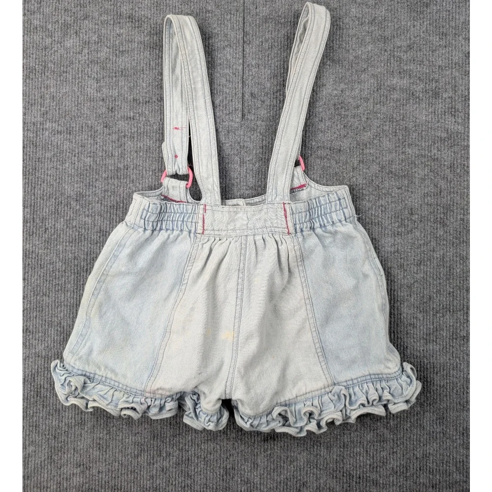 Vintage Kids Overalls Girl 4T Denim Ruffle Y2K Blue Frilly Light Wash Jeans Pink